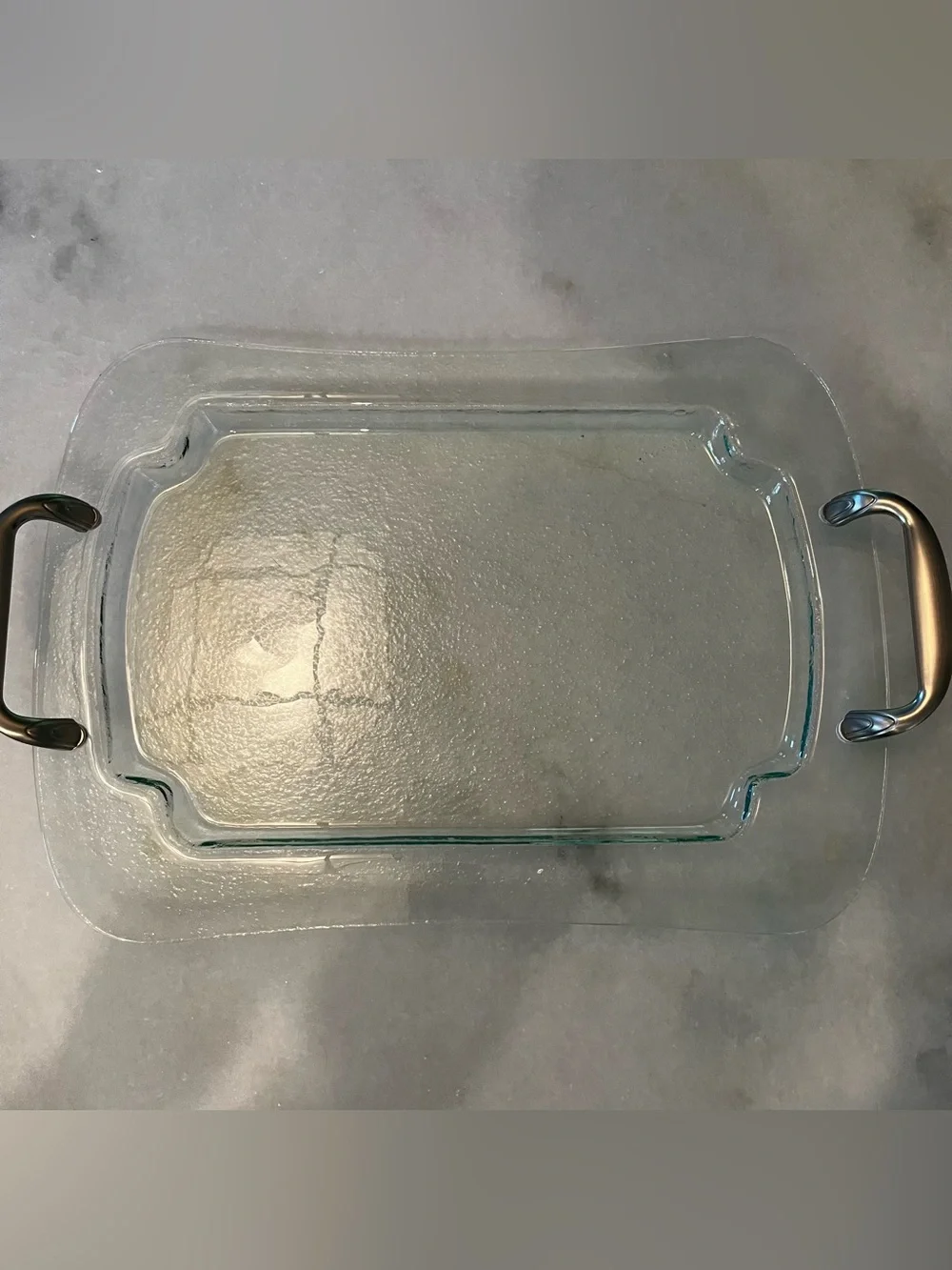 Hallmark Tremella Glass Serving Tray With Handles”, measuring 16.5” × 11.5”